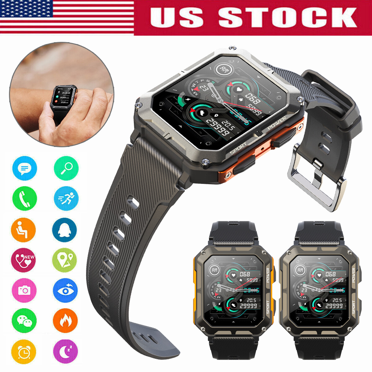 Military Smart Watch Men Make Calls Rugged Tactical Fitness Tracker Waterproof