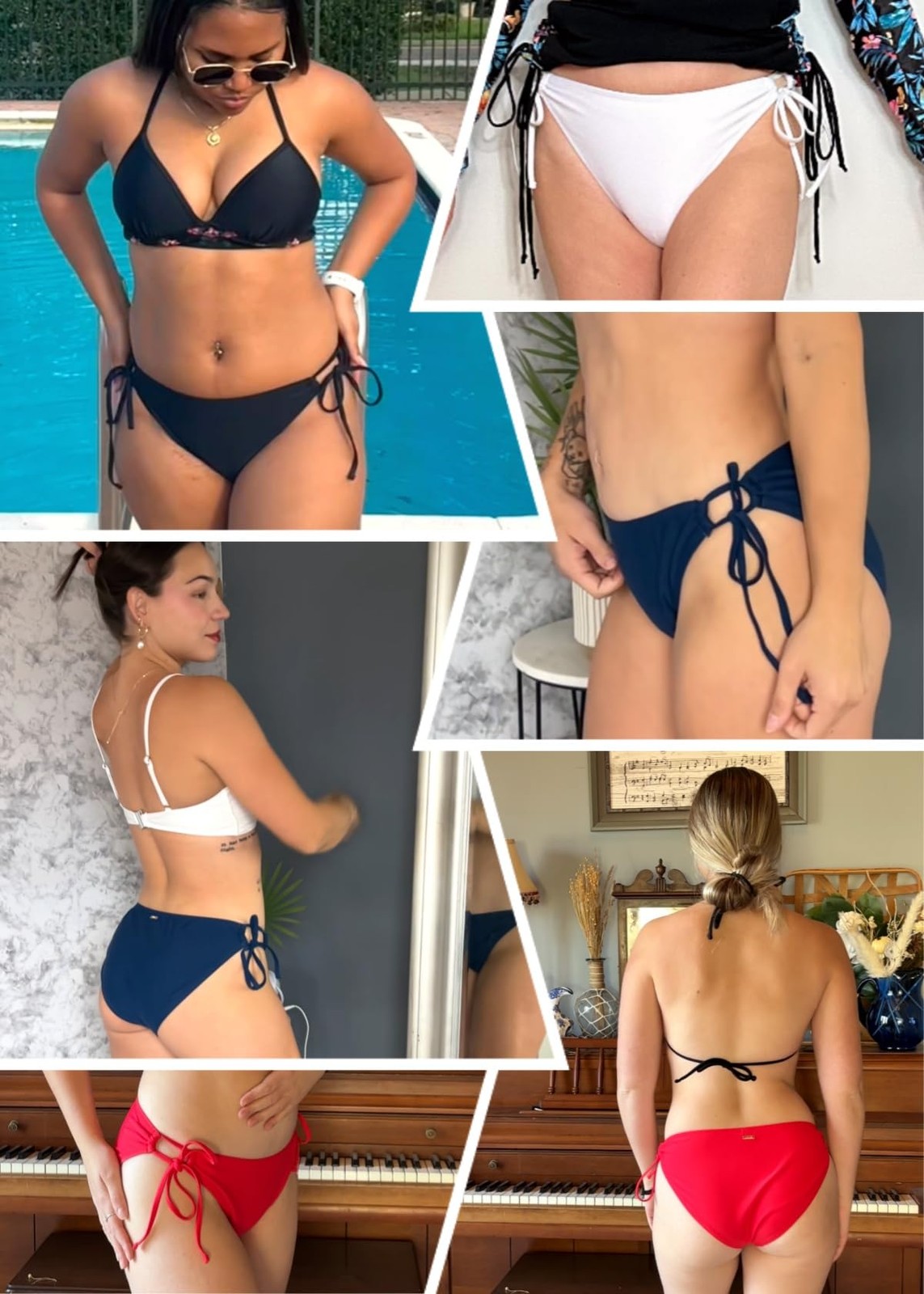 Zmart Women String Tie Bikini Bottom Full Coverage Mid Rise Swim
