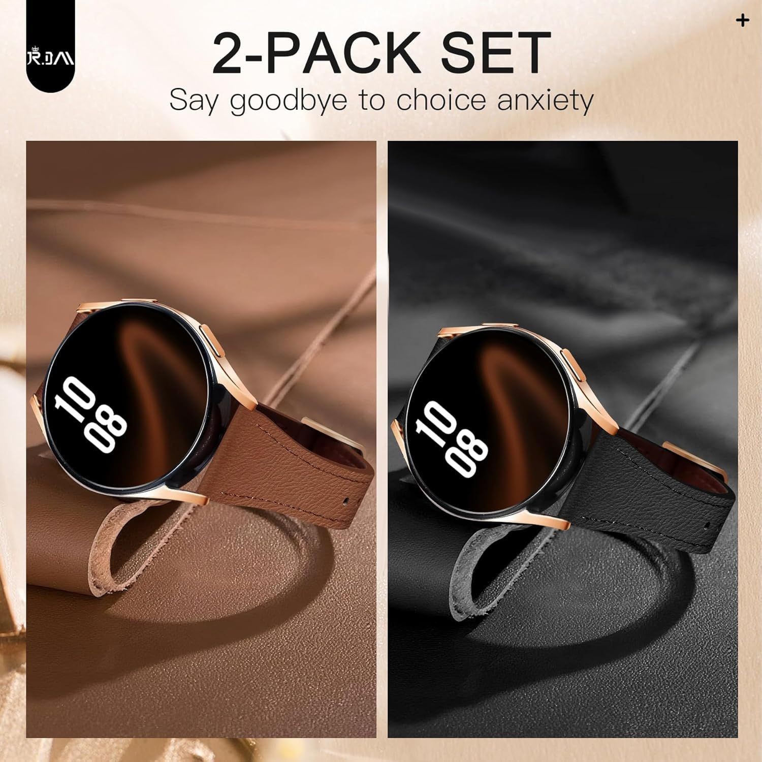 Slim Leather Bands 2 Pack for Samsung Galaxy Watch 40mm 44mm – Soft Thin Straps