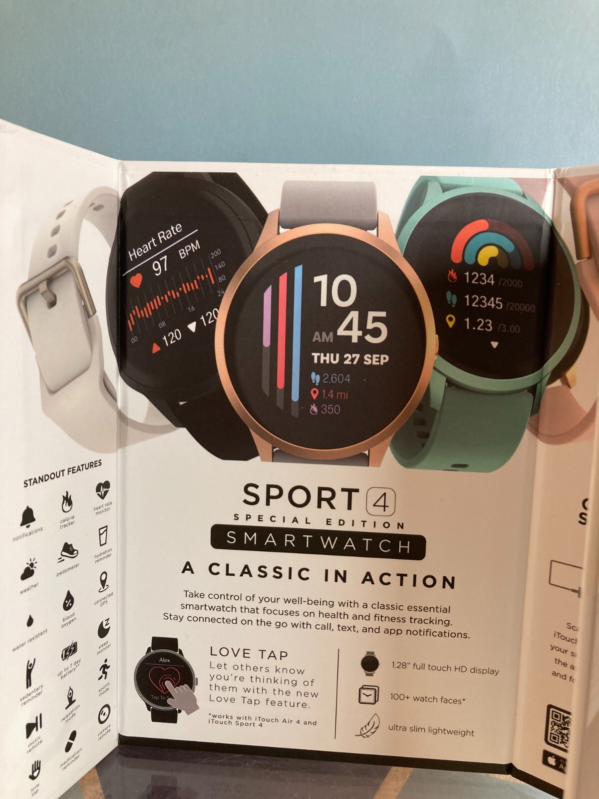 iTouch Sport 4 Smartwatch Fitness Heart Rate,Custom Face, 100+ Sports, Bluetooth