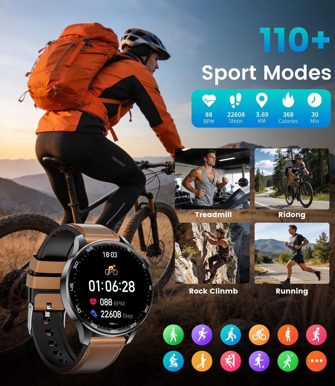 Benyar Smart Smart Watch For Men 17 Hd Large Screen Mens 800Mah