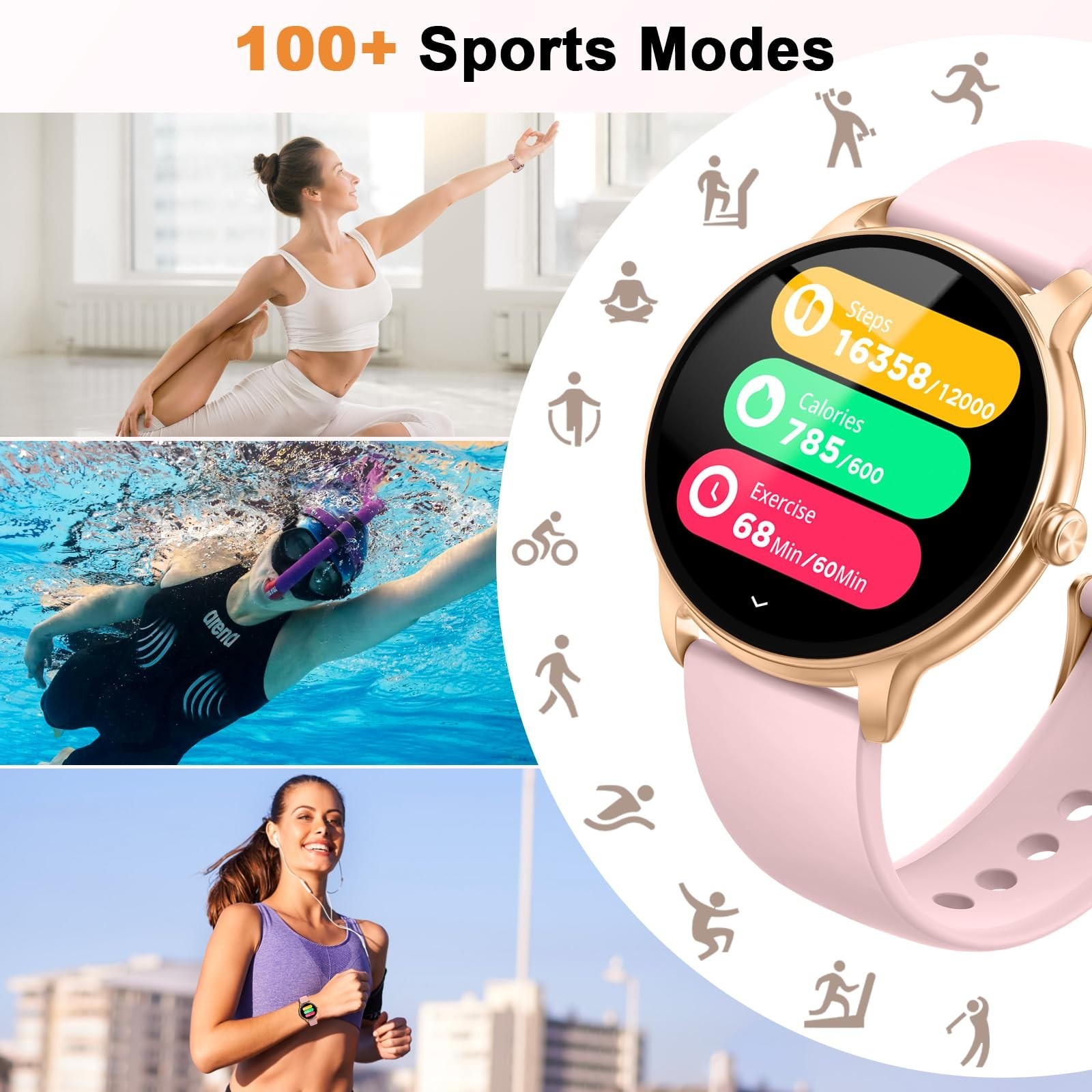 Lightweight Smart Watch for Women, 1.32” AMOLED, Fitness Tracker, Calls, IP68 W