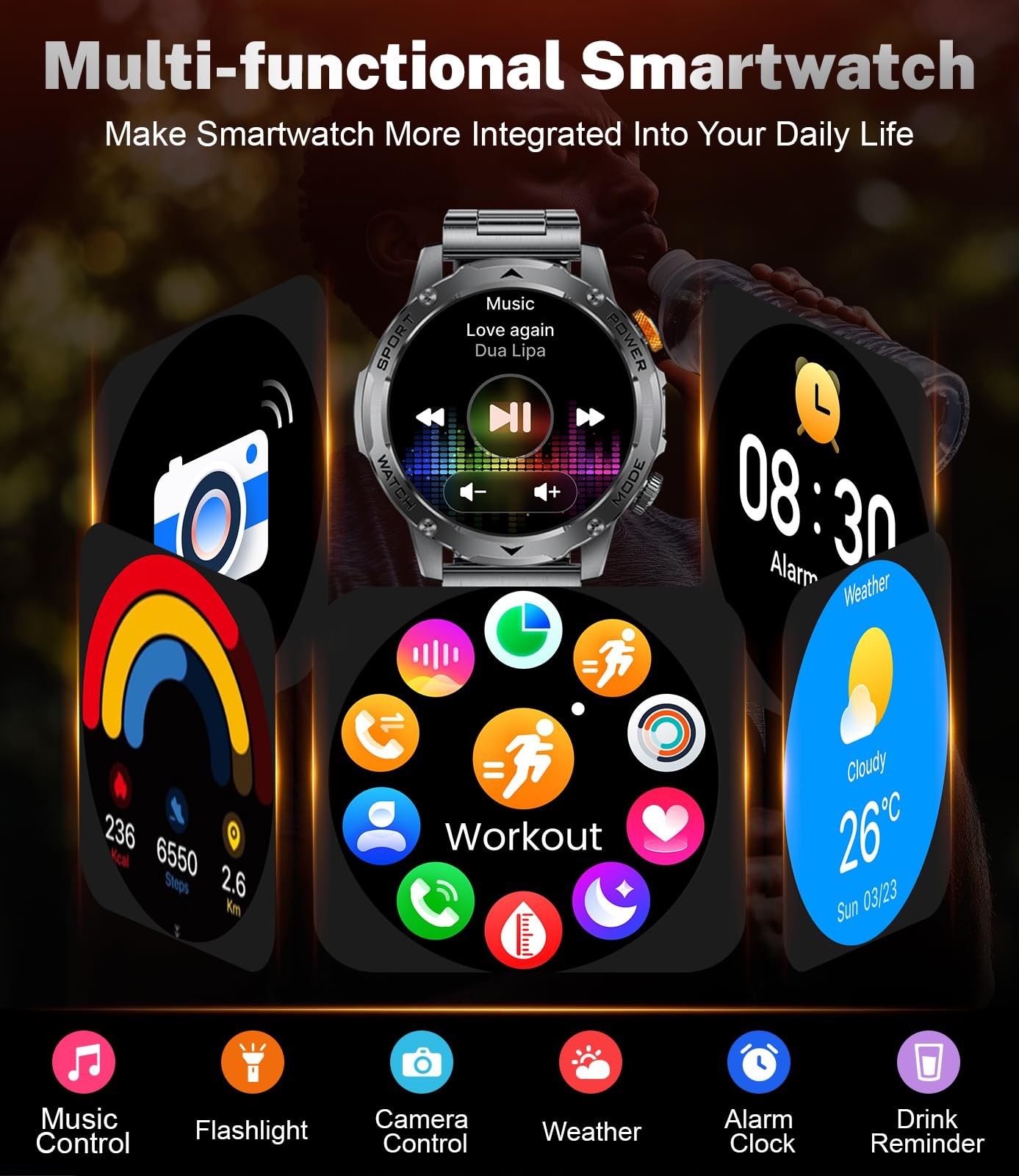 Military Smart Watch for Men with 1000mAh Battery/Flashlight, 1.75” HD Rugge…
