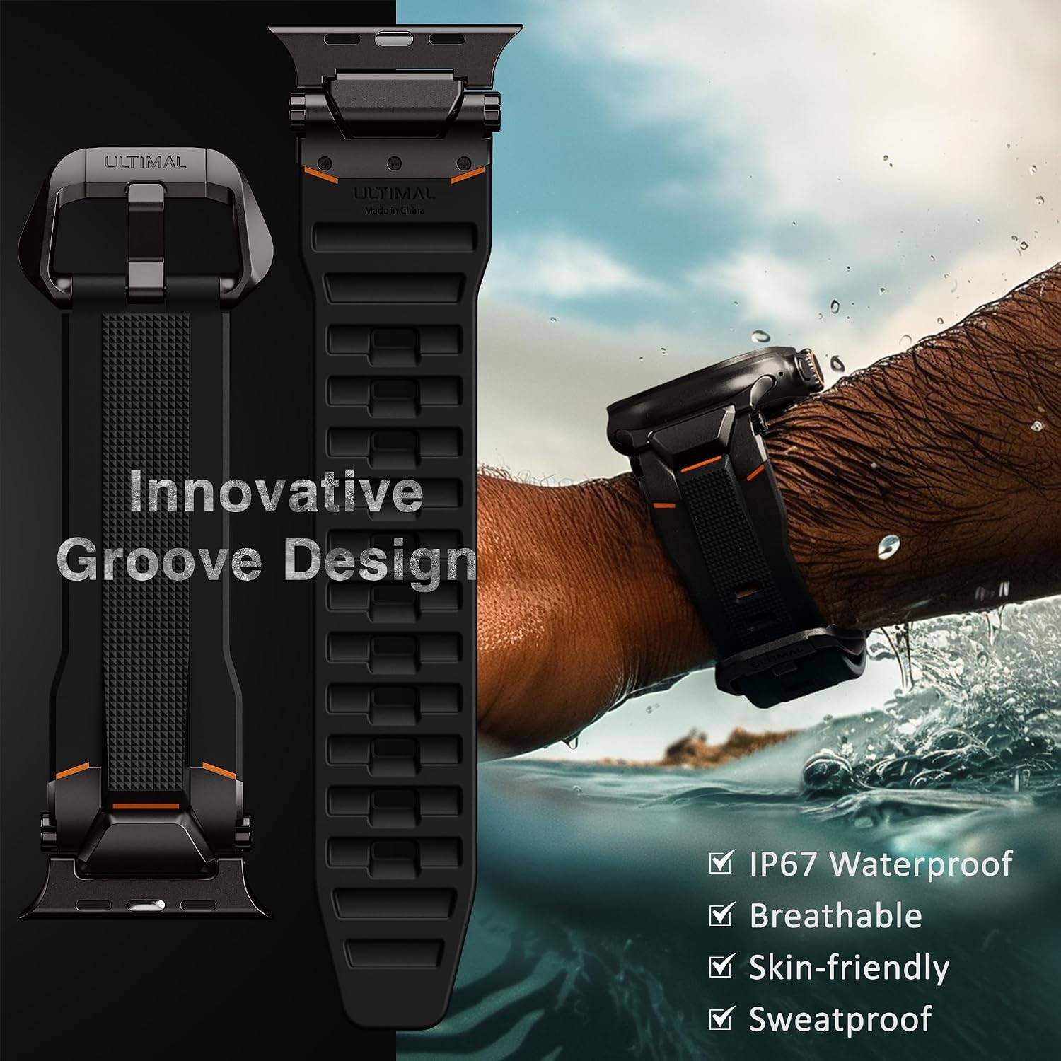 Waterproof TPU Strap Compatible with Apple Watch Ultra 49mm, Series 6 44mm