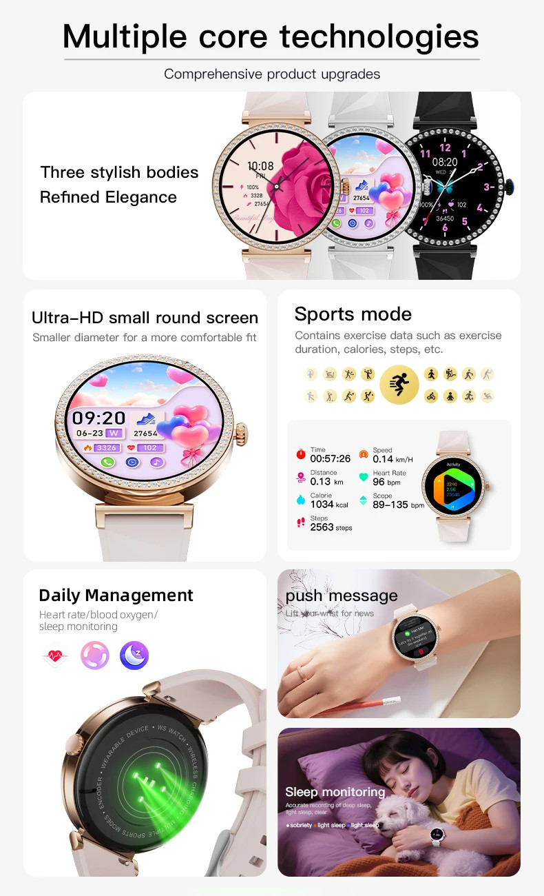 Smart Watch For Women Bluetooth Cal Heart Rate Monitor Waterproof Sports Fitness