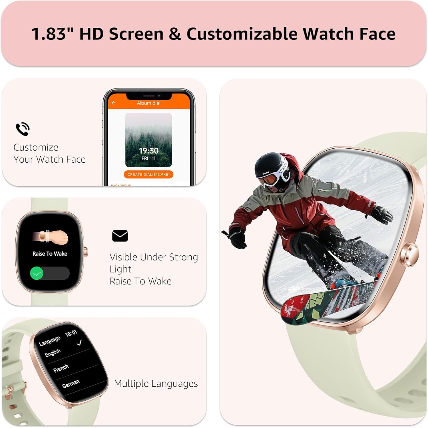 Smart Watch for Men Women Answer/Make Calls with Heart Rate Blood Pressure-Green