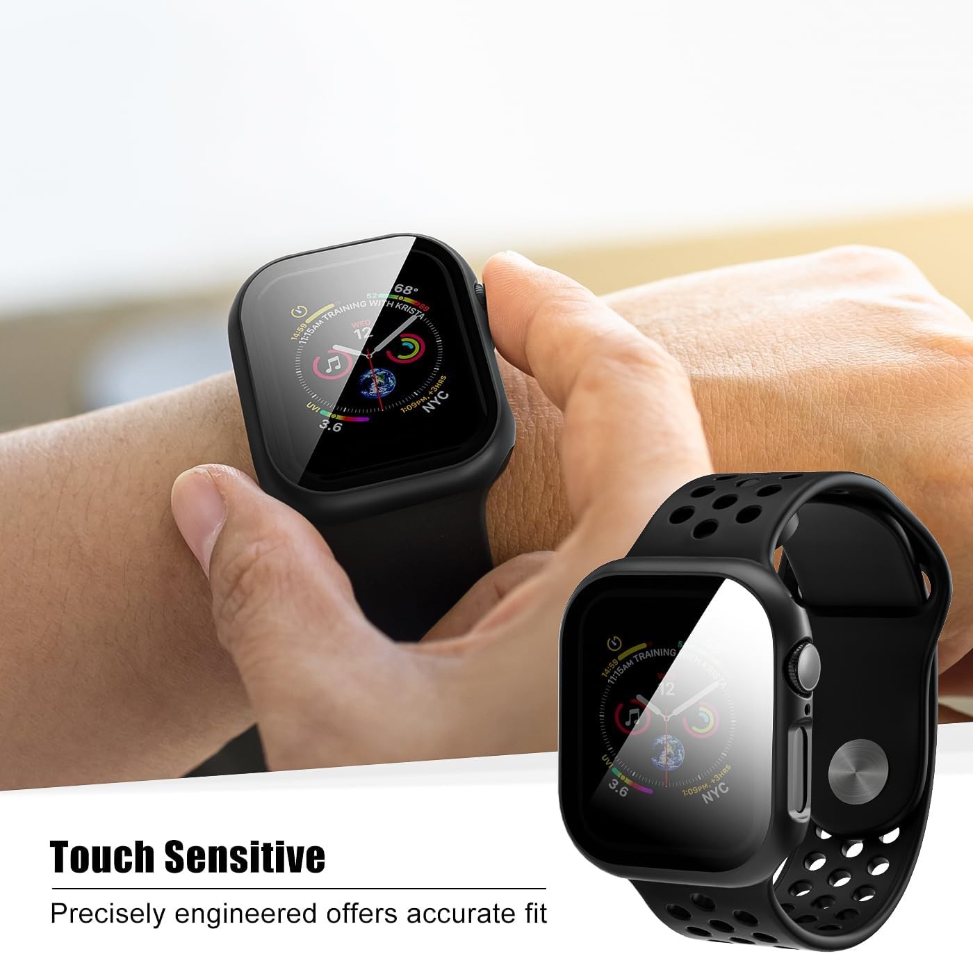 2 Pack Black Privacy Case with Tempered Glass for Apple Watch Series 10 46mm