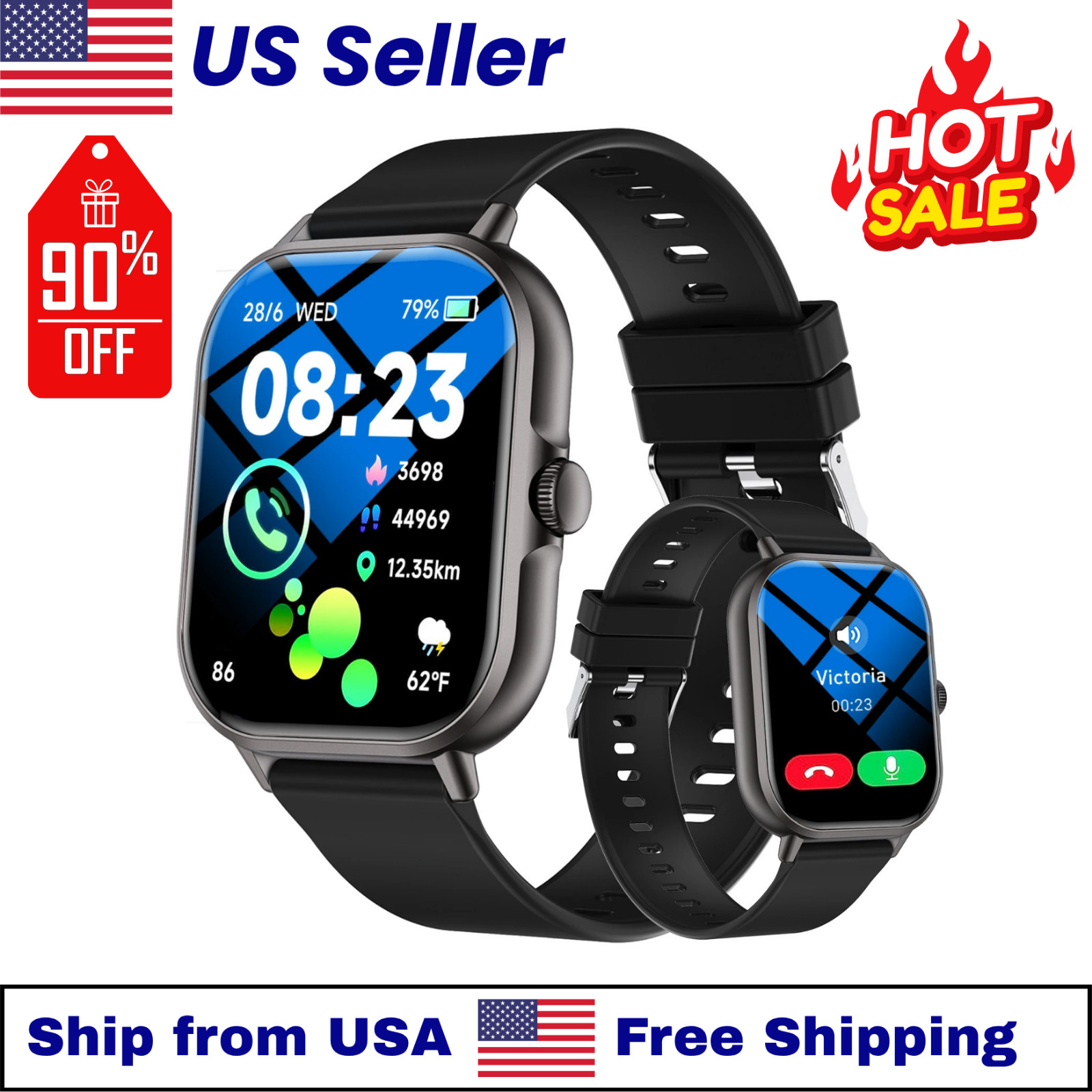 2.01” Smartwatch HD Display Bluetooth Call Fitness Tracker Smart Watch Gym Gift