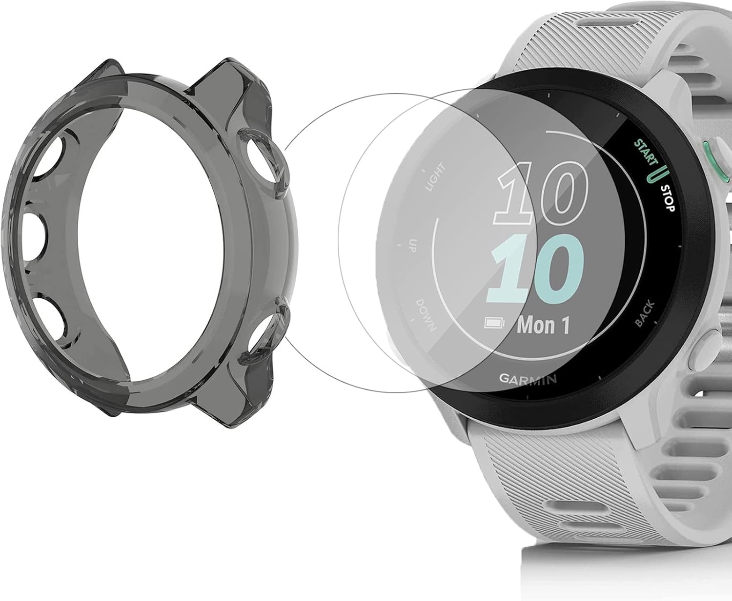 2+1 Pack Screen Protector with Case for Garmin Forerunner 55 Tempered Glass