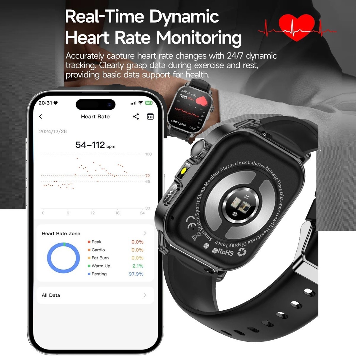 ET571 ECG+PPG 2.0″ Smart Watch Bluetooth Call Health Monitoring IP68 Waterproof