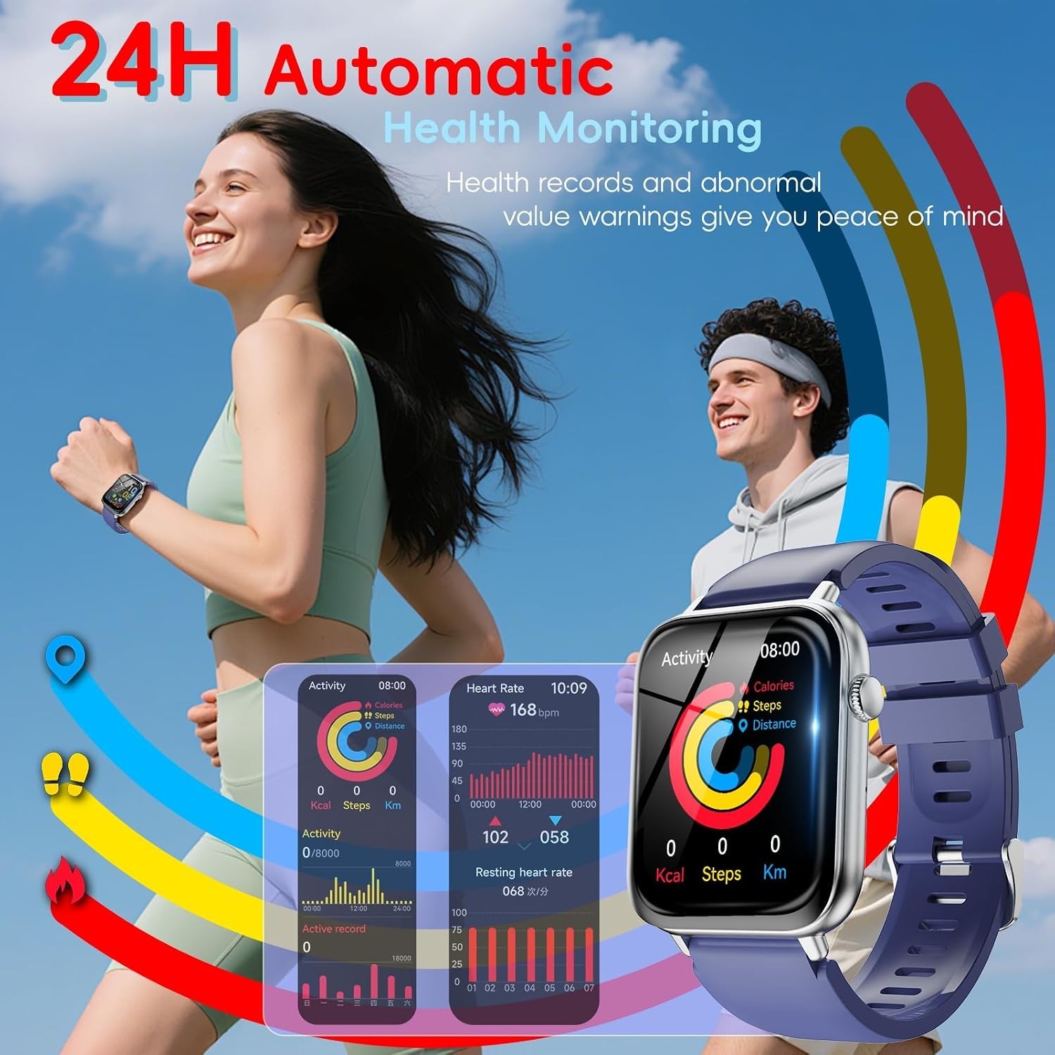 Stylish Bluetooth Smart Watch with 110+ Sports Modes & Long Battery Life in Blue