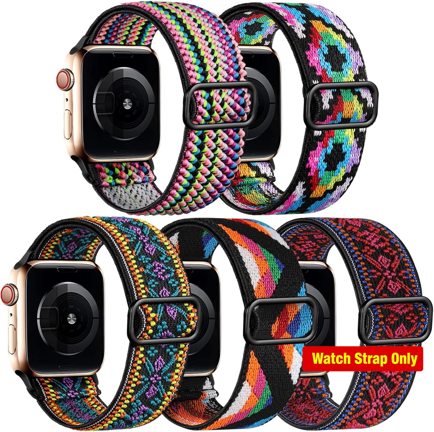 5 Pack Only Case For Apple Watch 38mm 40mm 41mm 42mm 44mm 45mm Nylon Boho Loop