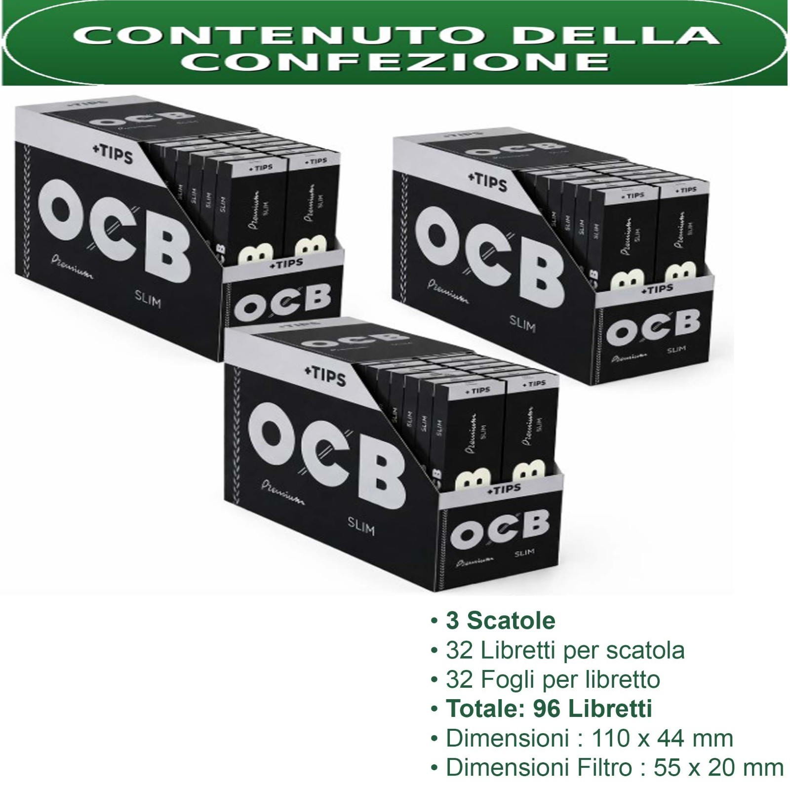 Cartine OCB con Filtri Nere King Size Slim 96 Libretti 3 Scatola Originale