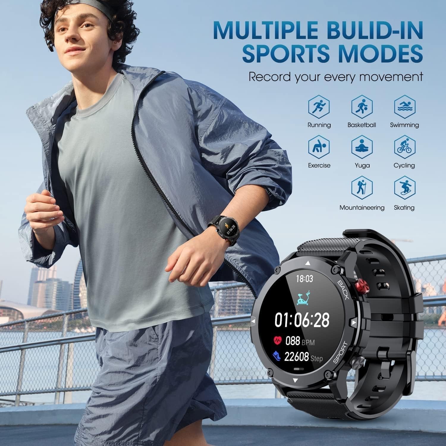 Smart Watch Android with Bluetooth Call Dial/Heart Rate Outdoor Sports waterproo