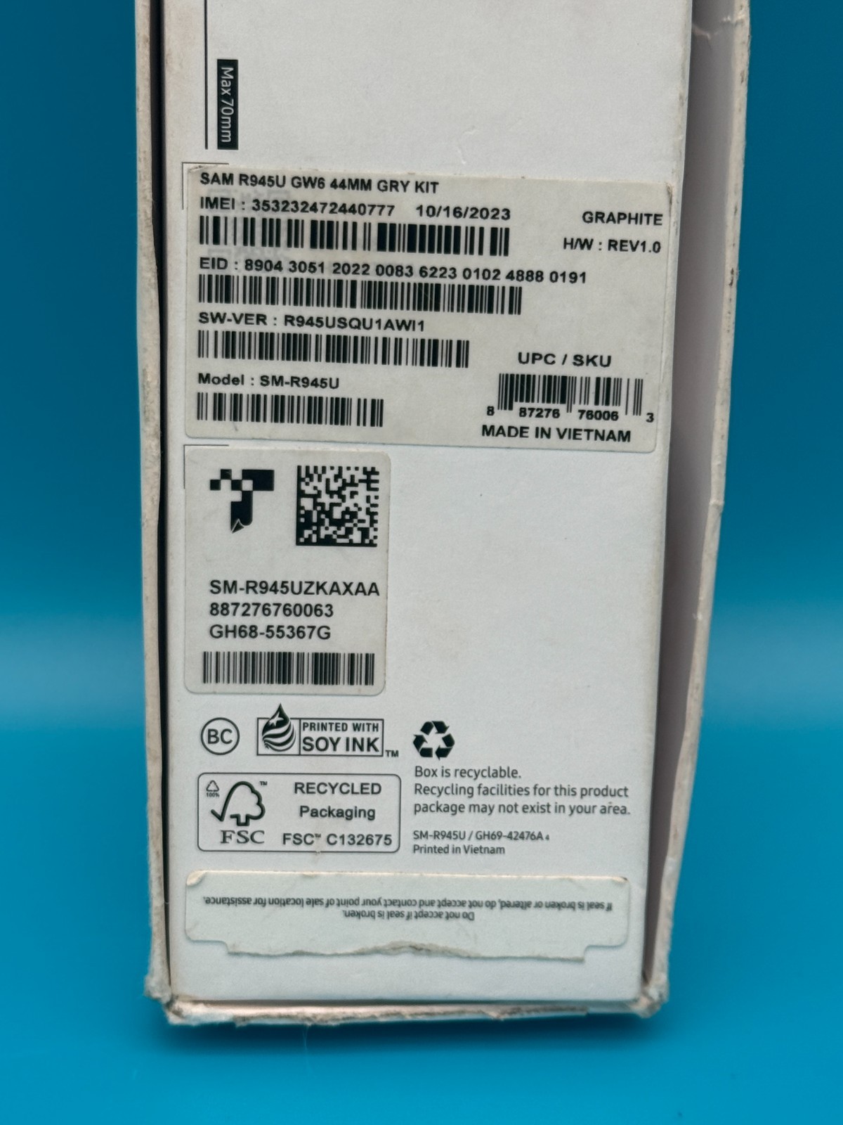 Samsung Galaxy Watch6 44mm LTE SM-R945U Graphite T-Mobile Tested w/ Original Box