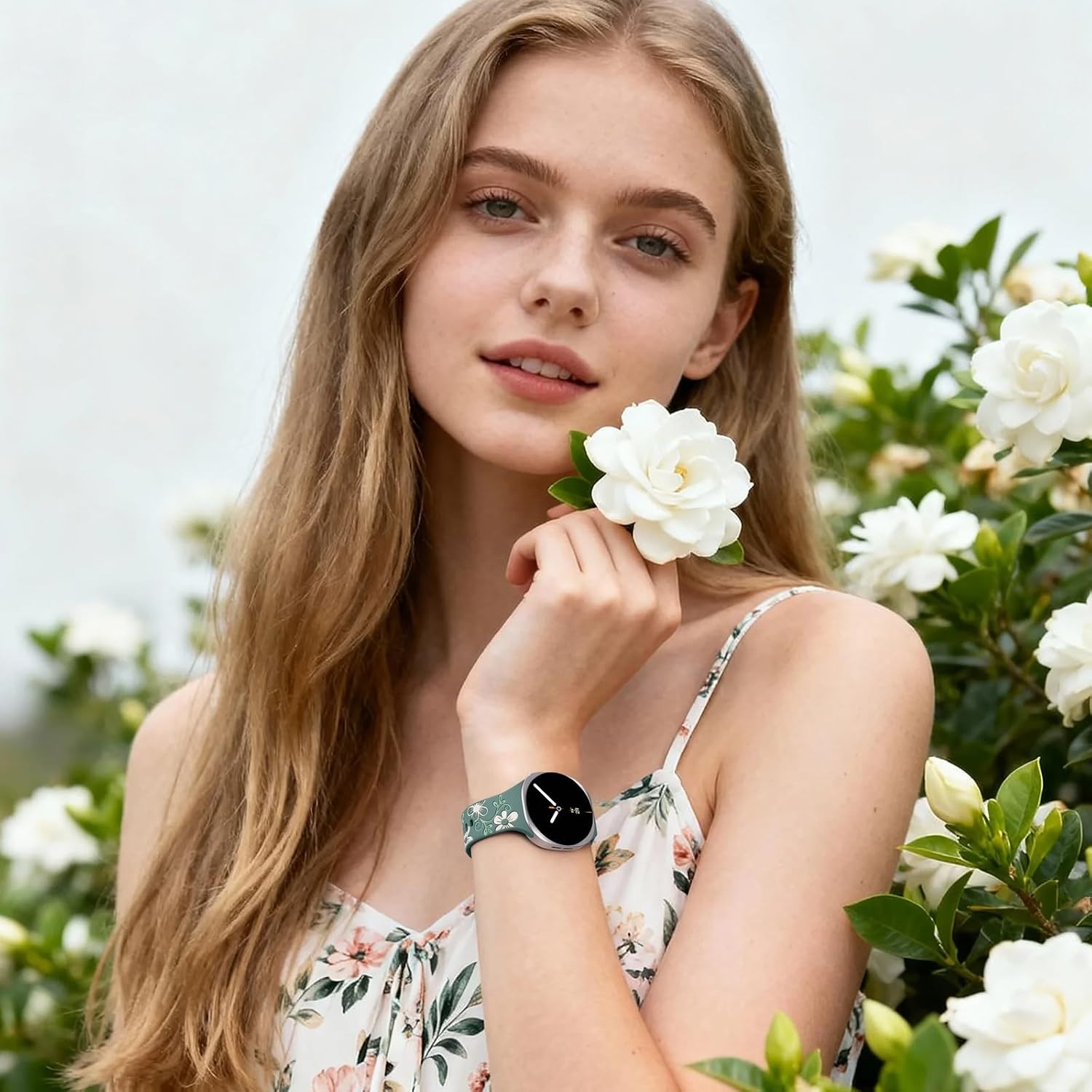 Pine Green Floral Silicone Band for Samsung Galaxy Watch 8 Classic 46mm 40mm 44m