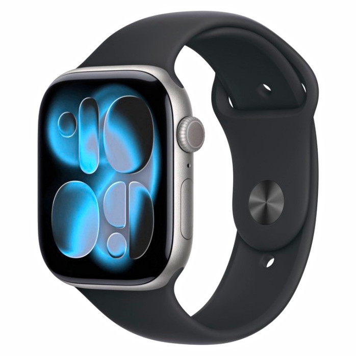 Apple Watch Series 11 46mm Space Gray Aluminum Case with Black Sports Band S/M