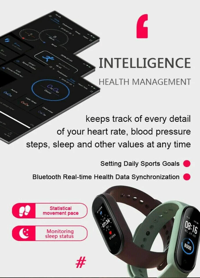 M6 Smart Band Watch Bracelet Wristband Fitness Tracker Blood Pressure Heartrate