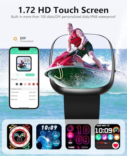 Smart Watches, 1.72″ Smartwatch for Men Women (Answer/Make Call), Fitness Black