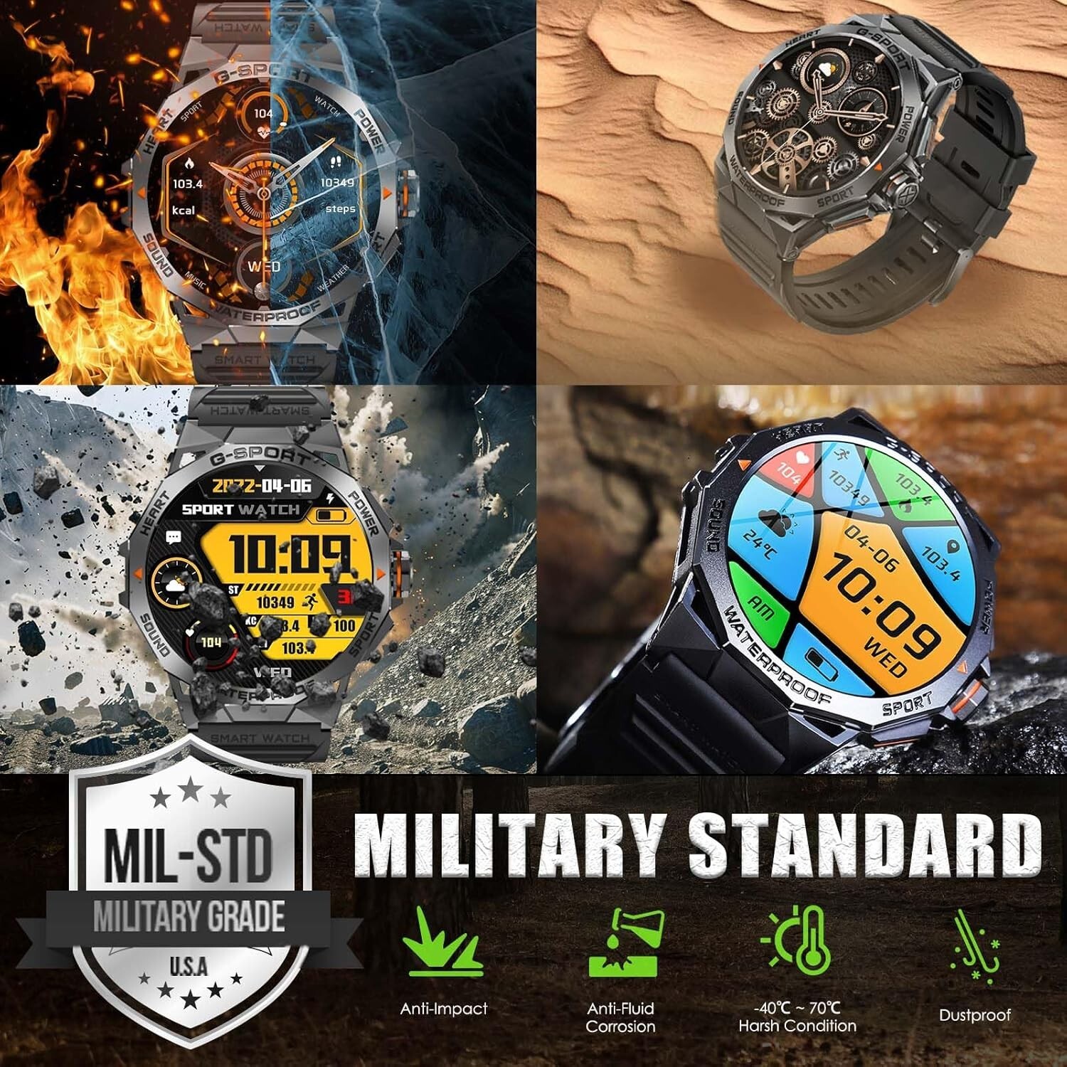 Military Smart Watches for Men Make/Answer Call 1.43″ AMOLED Screen Heart Rate