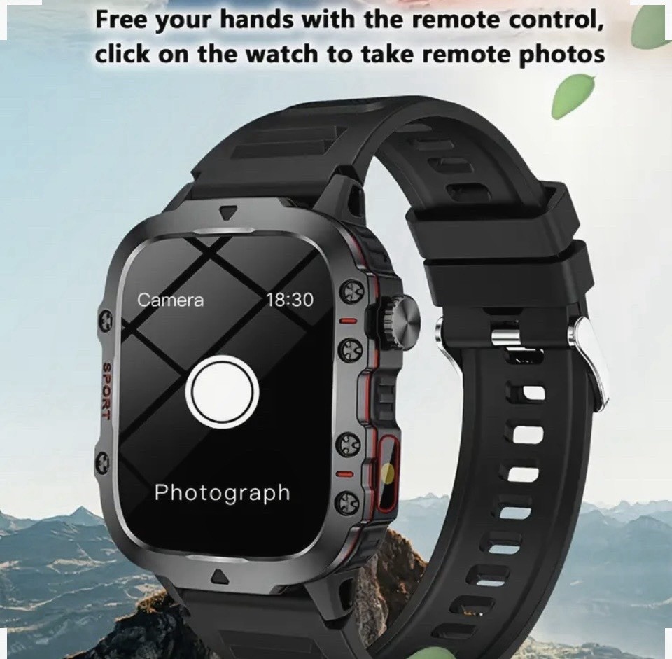 Touchscreen Bluetooth Call Smart Watch + Flashlight, Black Silicone Band