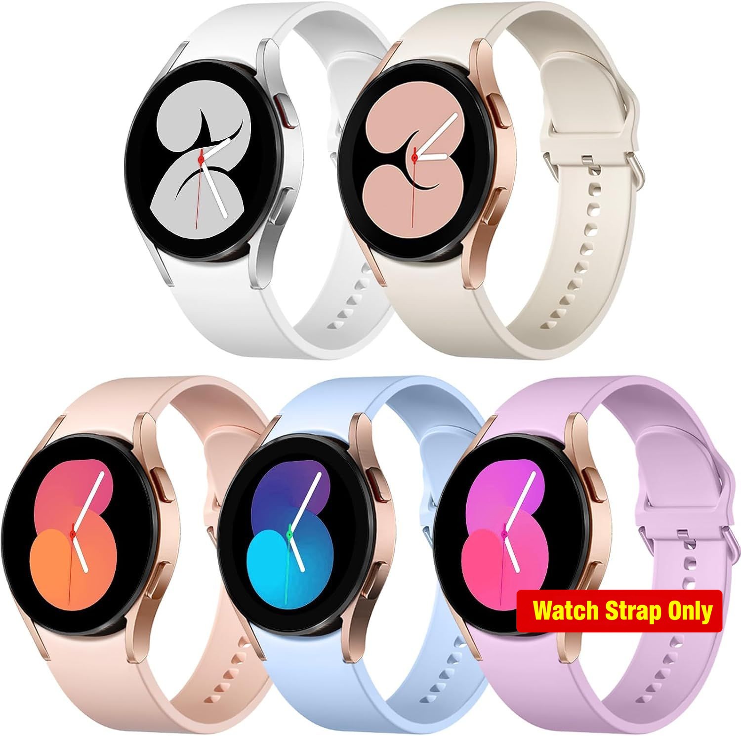 5 Pack Silicone Bands for Galaxy Watch 7, 6, 5, 4 – Soft Straps 40mm 44mm