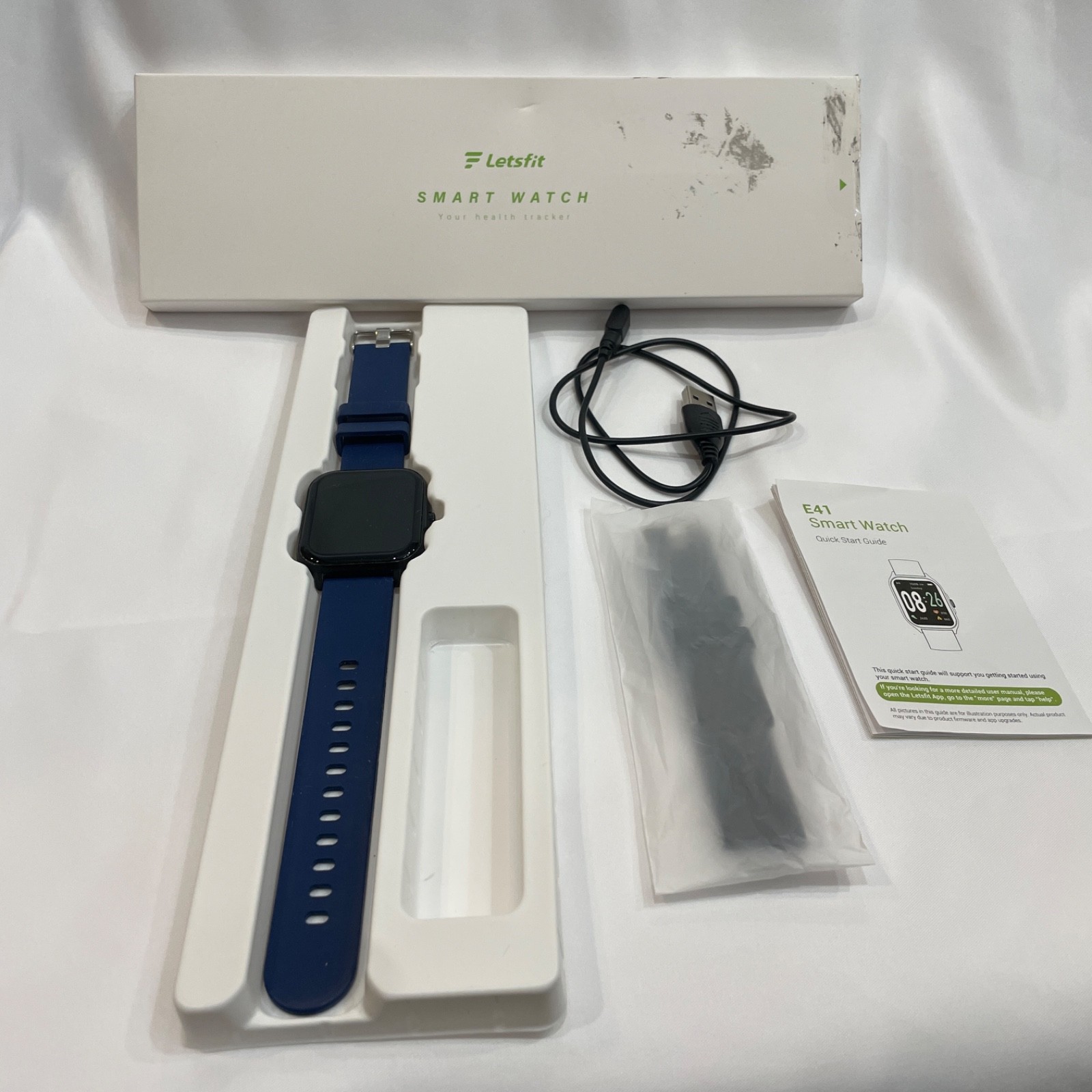 Letsfit Smart Watch E27 Black Bezel Blue Band EXTRA NEW Black Band Included