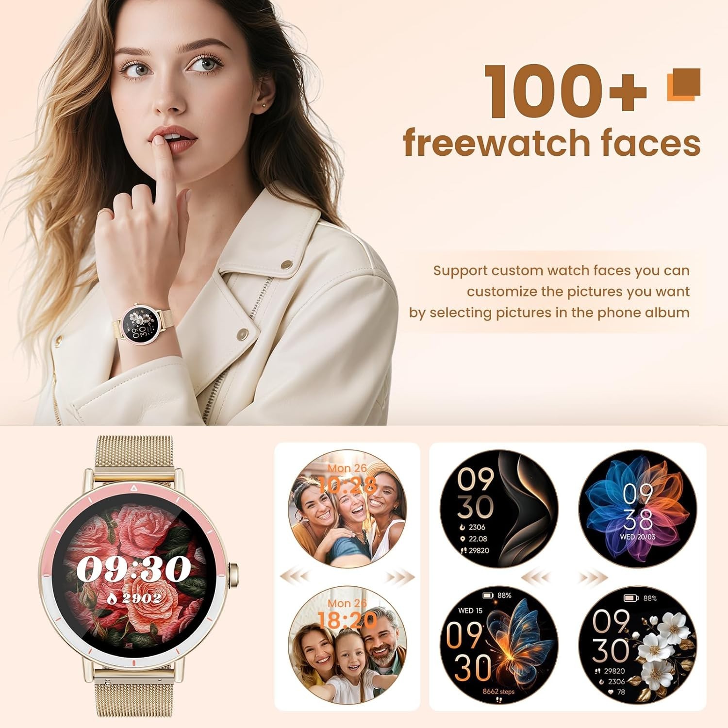 Waterproof Smart Watch for Women with 100+ Sport Modes & Bluetooth Calls