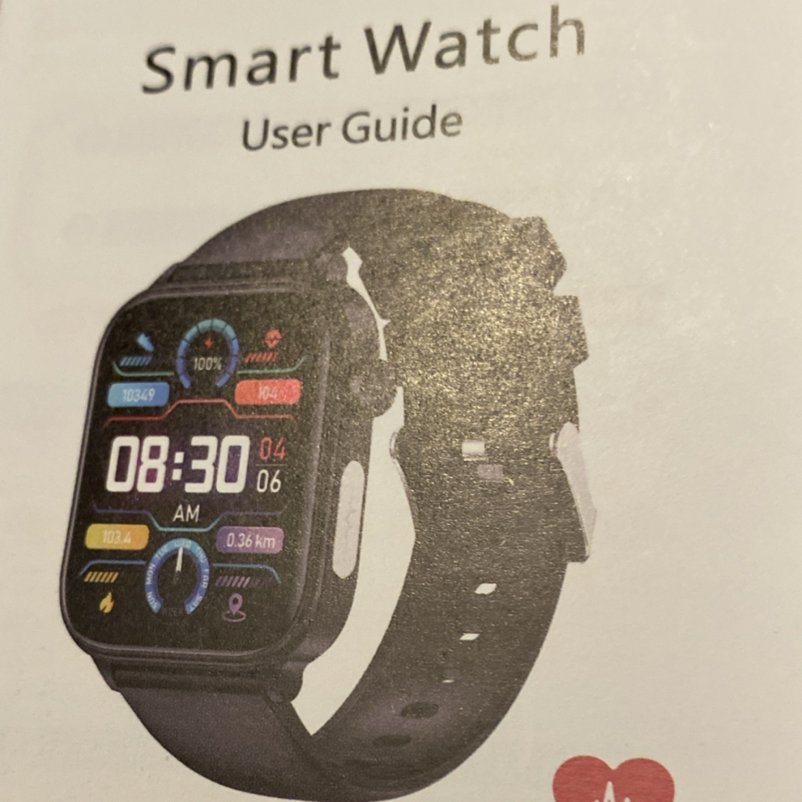 Smart Watch with Black Silicone Band and Black Case, Stylish Design