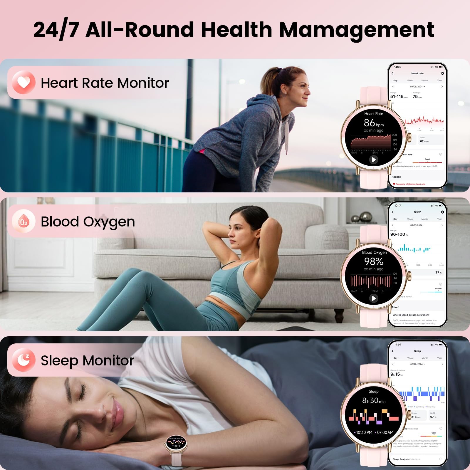 Smart Watches for Women, 1.27″ HD Fitness Tracker with Bluetooth Calls(Answer…