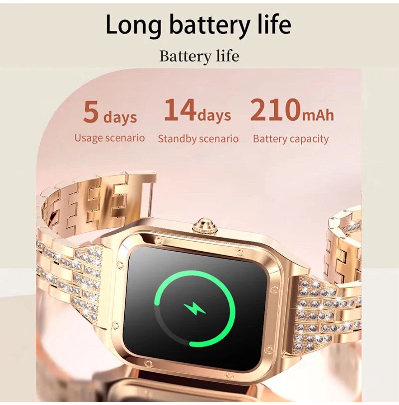 Woman Smart Watch + 2 Bands (Rubber , Diamond Metal ) Works With ( IOS, Android)