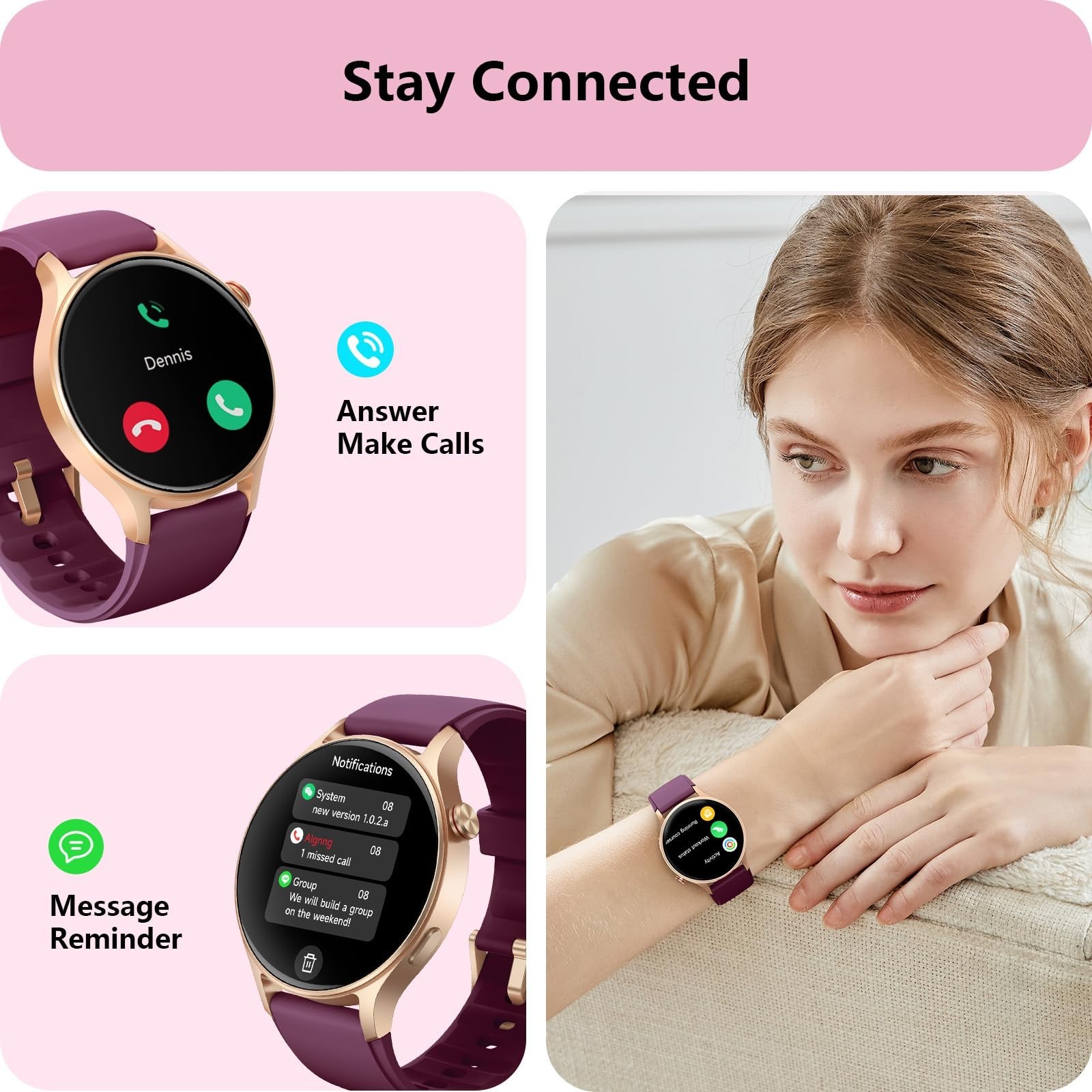 Fitness Smart Watch for Women, 1.32” AMOLED Screen, Heart Rate/Sleep Monitor, 1