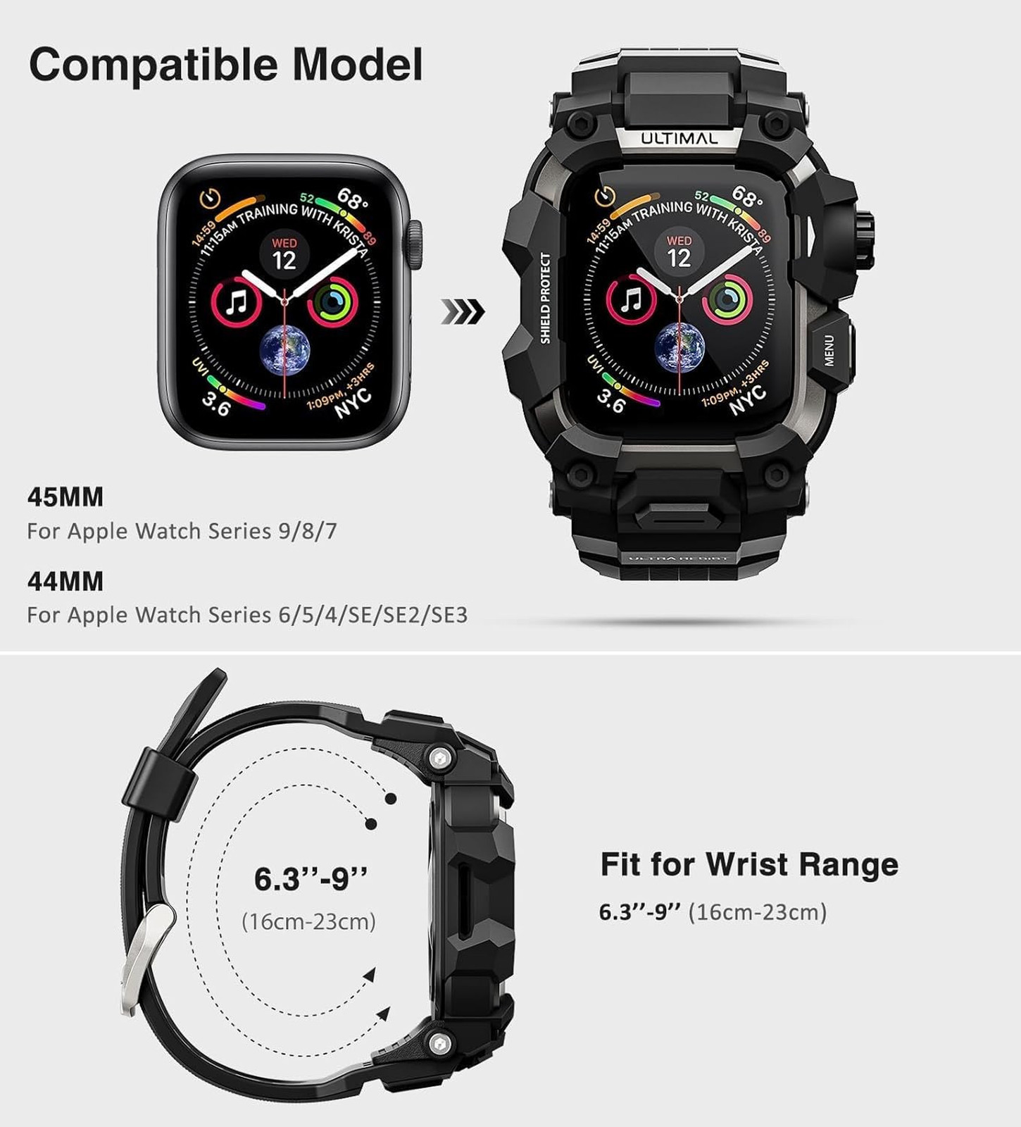 Rugged Apple Watch Case with Band for 44mm Series SE 3 2 1 6 5 4 Shockproof
