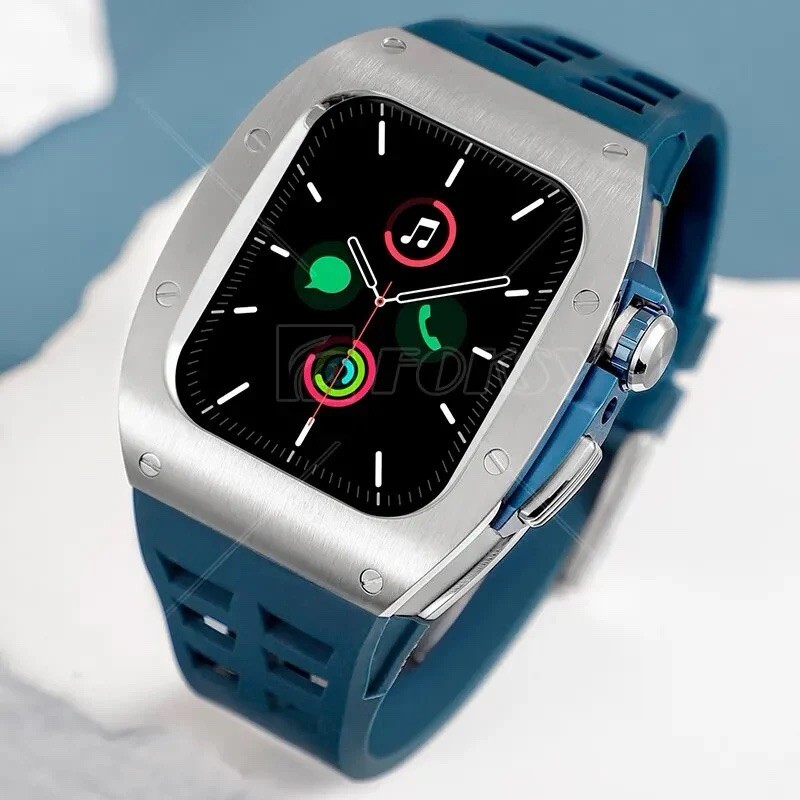 Blue Silicone Band Smart Watch Silver Metal Case Touch Screen
