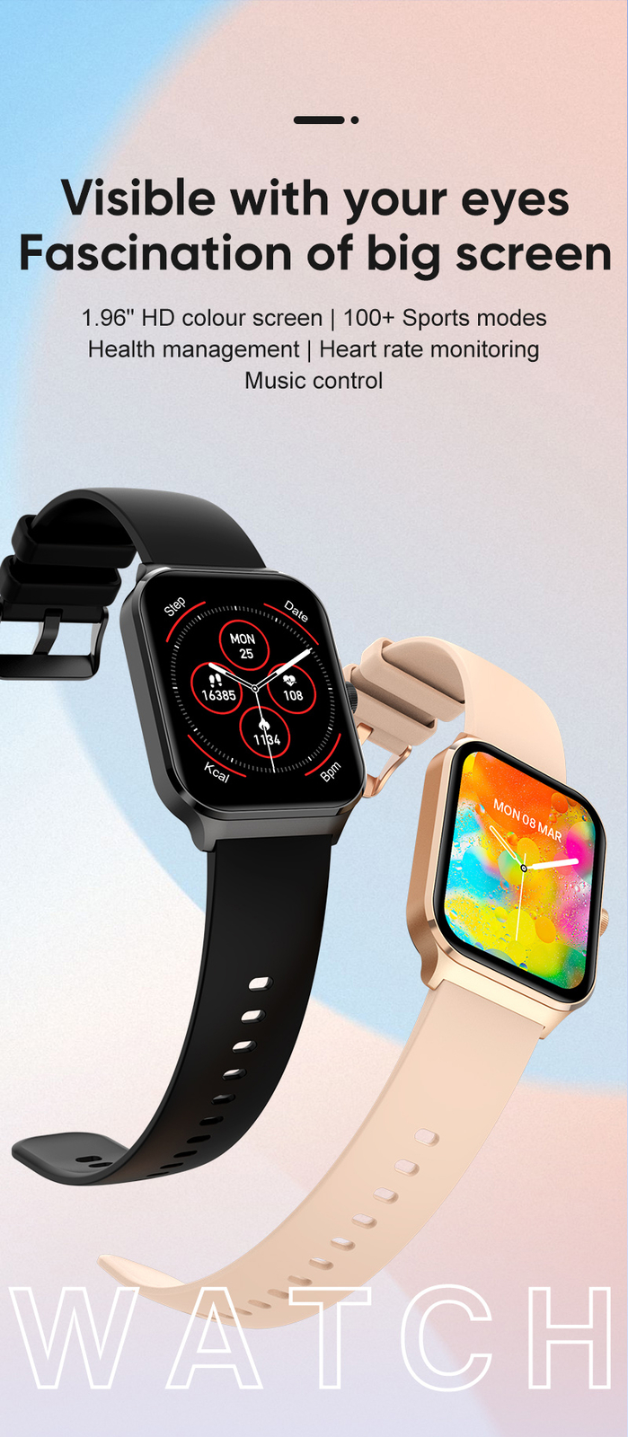 1.96inch Bluetooth Smart Watch Sleep Monitor 100 Sport Models Women Men Bracelet