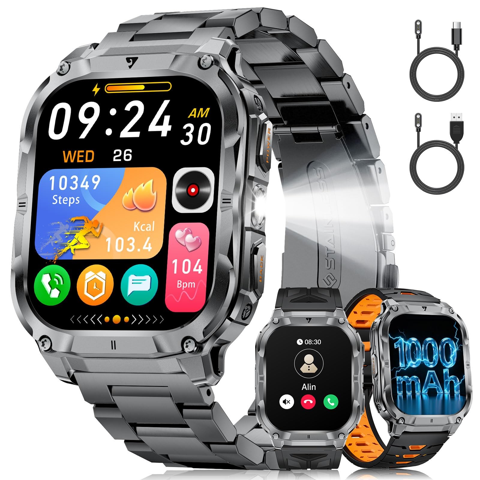 2.0″ Military for Men with Flashlight, Make/Answer Calls, 1000mAh, IP68 Water…