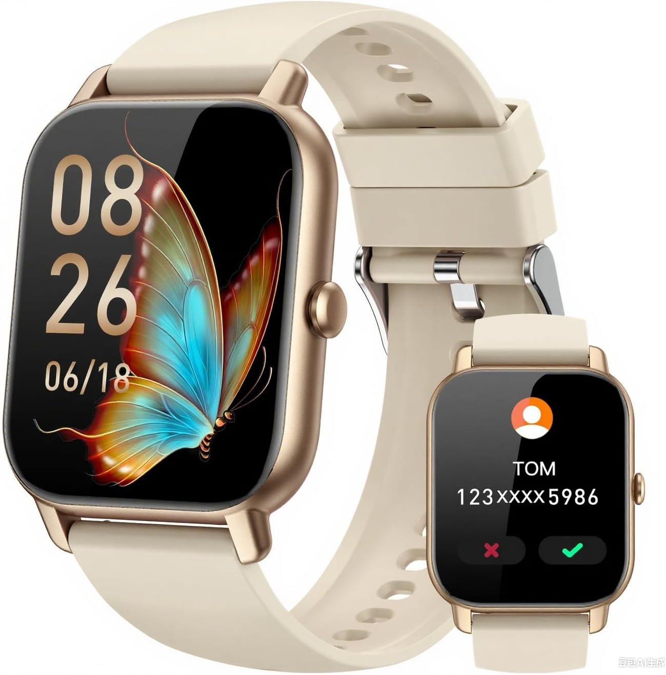 Smart Watch For iOS/Android 1.85” HD Touch Screen Fitness Tracker (Gold)