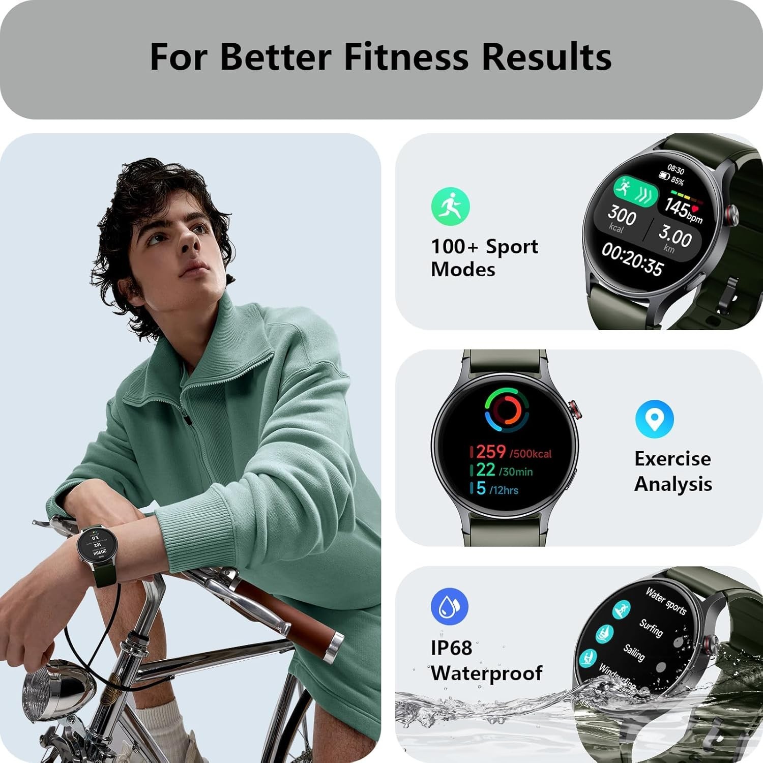Smartwatch with AMOLED Display, Heart Rate & Sleep Tracker, Waterproof