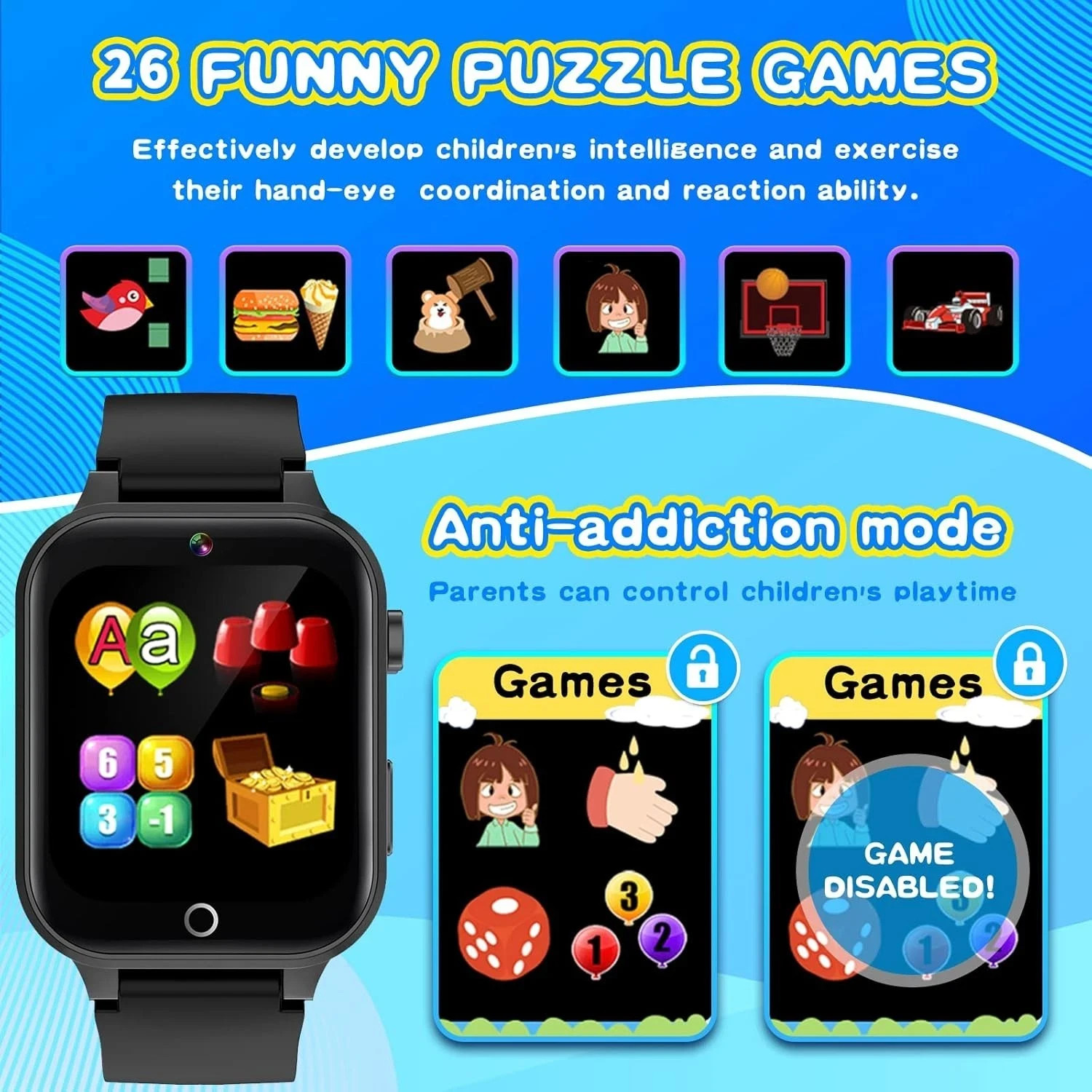 Smart Watch for Kids with 26 Puzzle Games HD Touchscreen Camera Video Music P…