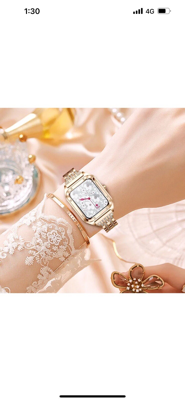 Woman Smart Watch + 2 Bands (Rubber , Diamond Metal ) Works With ( IOS, Android)