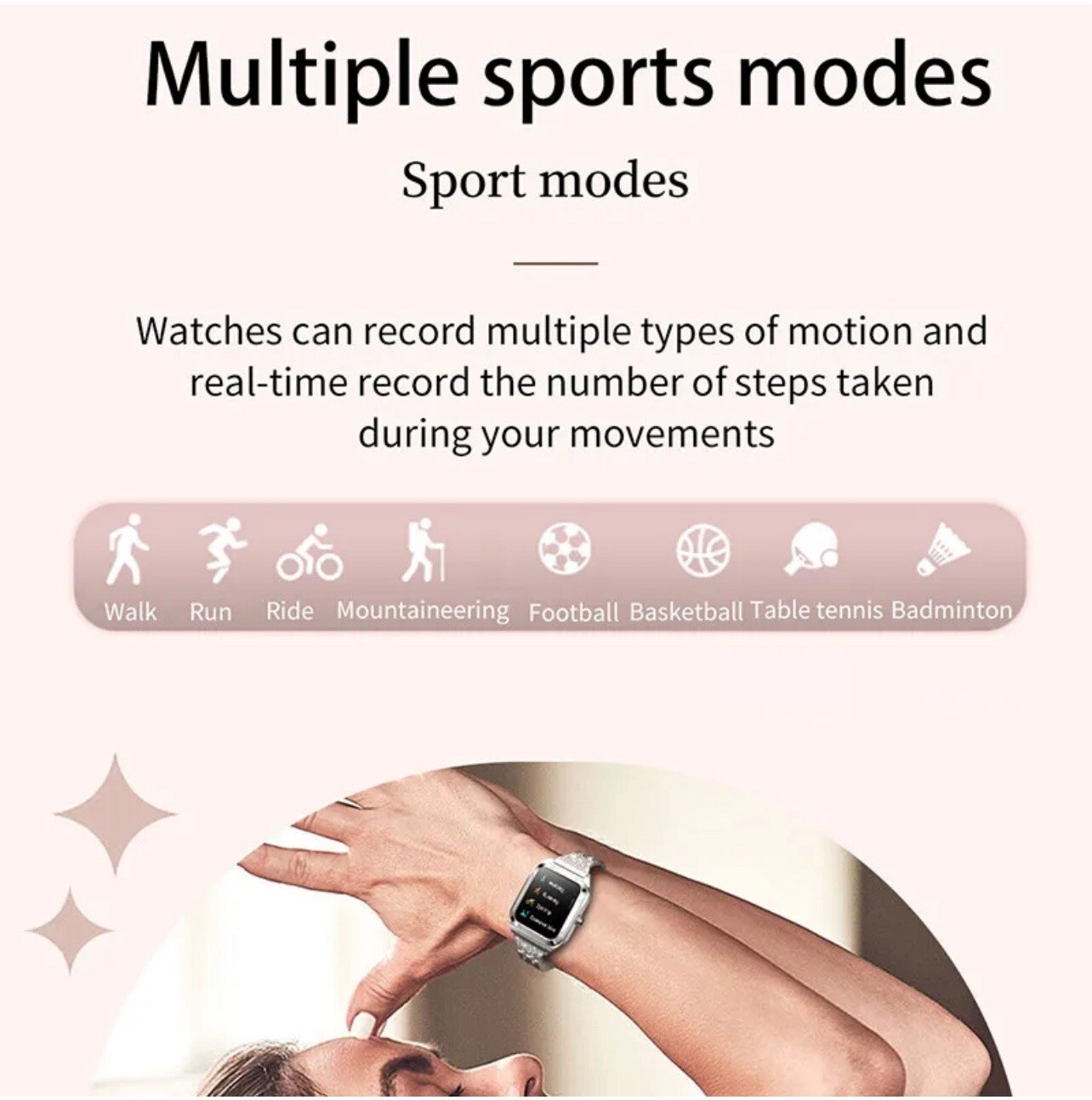 Woman Smart Watch + 2 Bands (Rubber , Diamond Metal ) Works With ( IOS, Android)