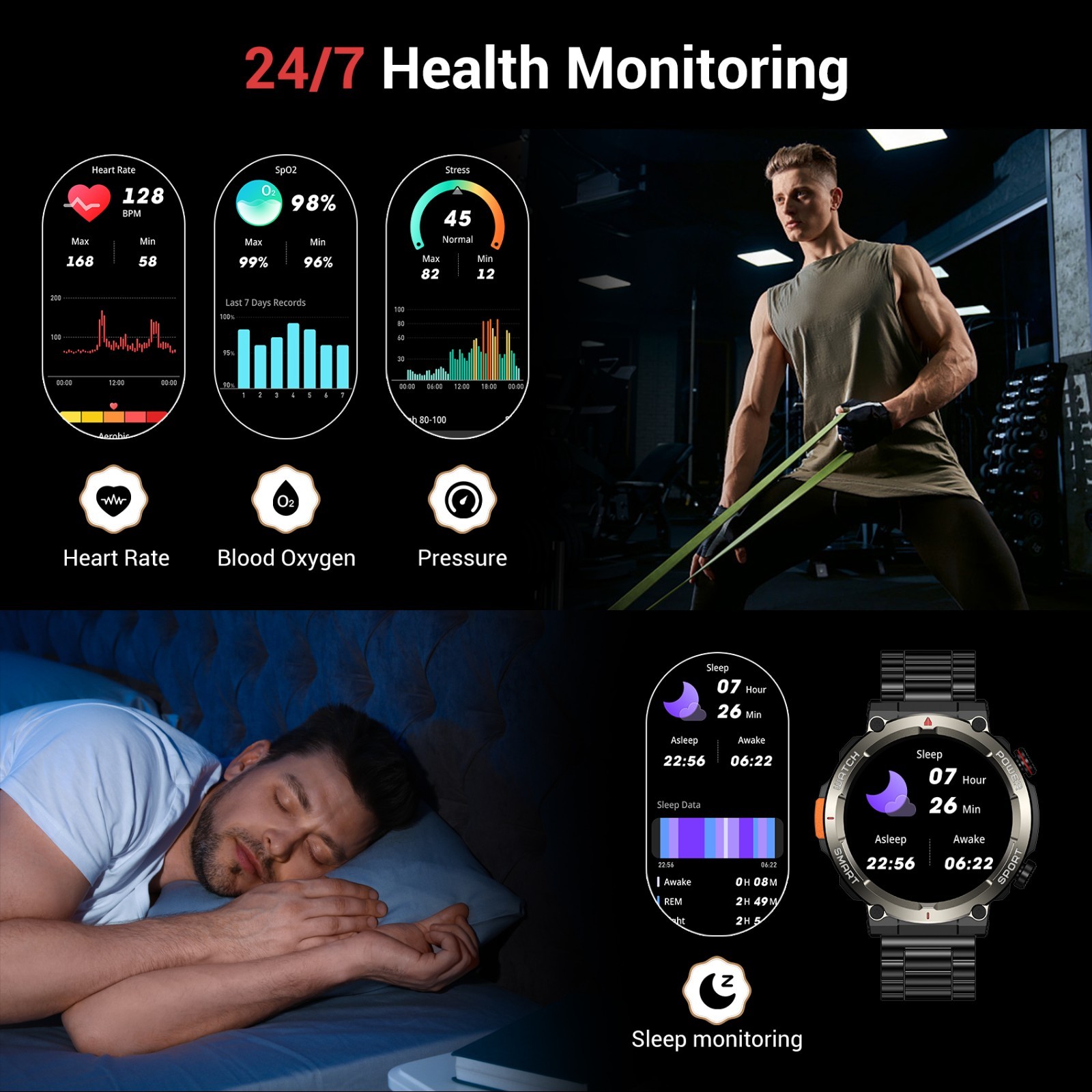 Smart Watch Men Waterproof Tactical Watch with Bluetooth call For Android iOS US