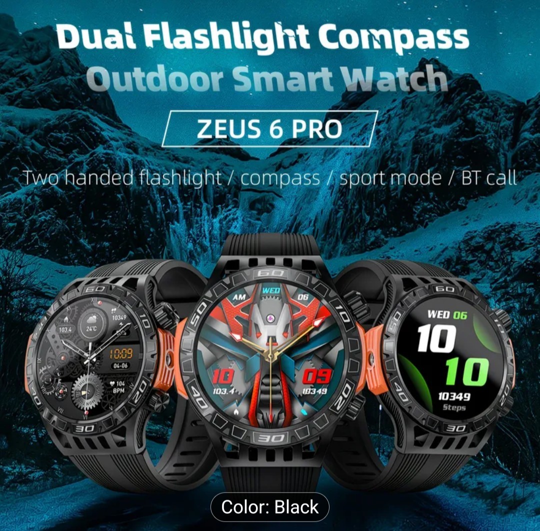 LOKMAT ZEUS 6 PRO Outdoor Smart Watch Black Silicone Band, HD Screen iOS Android