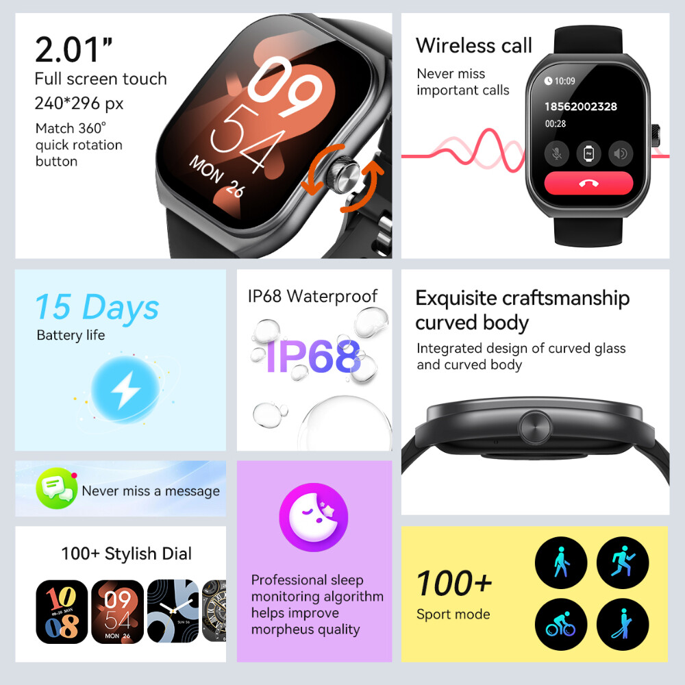 2025 Smart Watch For Men/Women, 2.01″ Large Curved Screen Smartwatch Waterproof