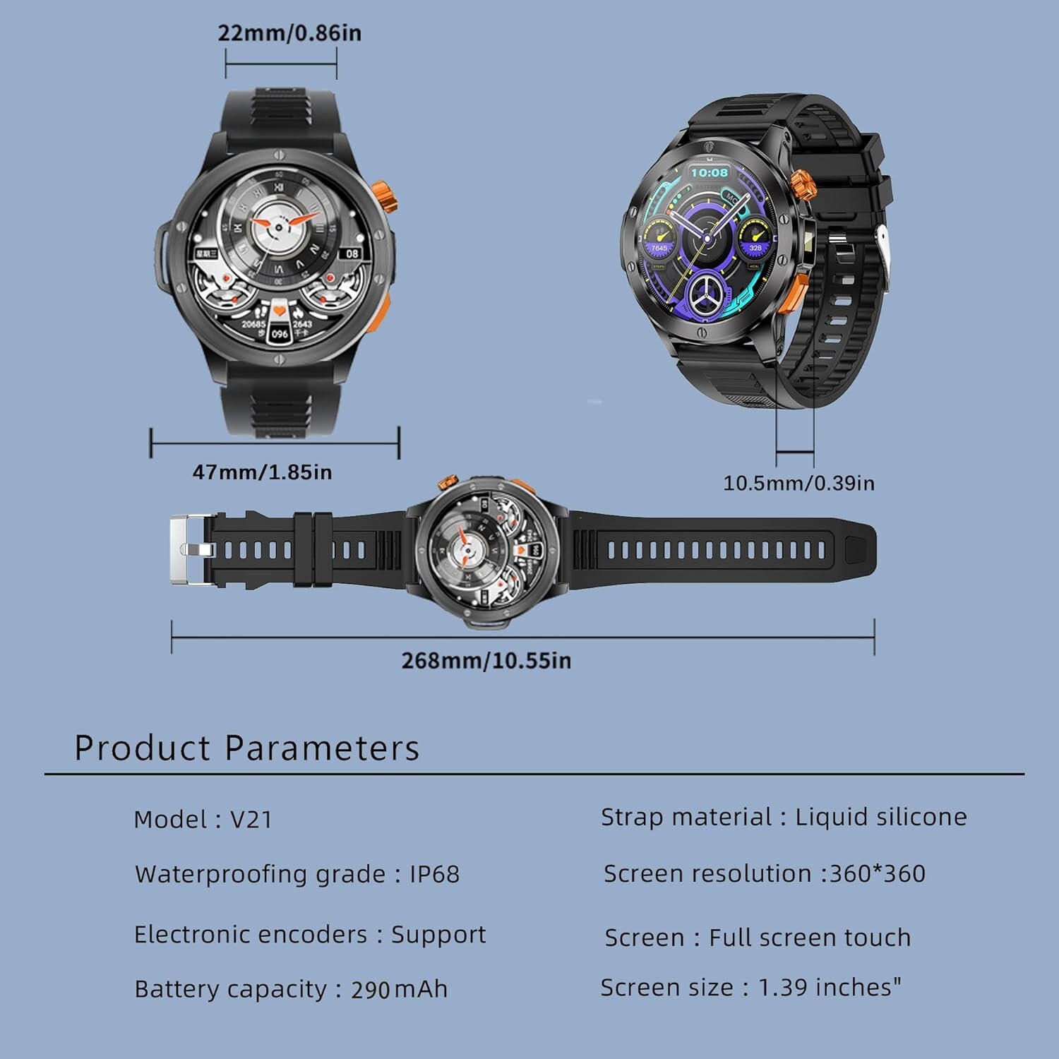 Smart Watch Answer/Make Calls w/ LED Flashlight 1.39″ HD Screen Green/Star Gold