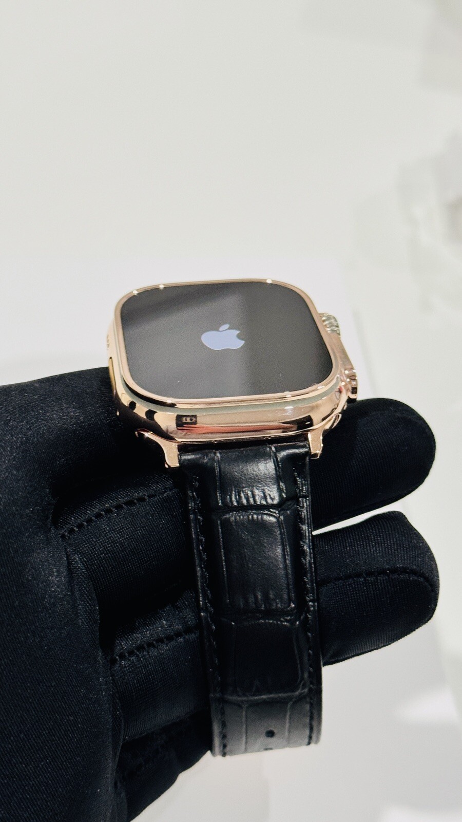 24k ROSE Gold Plated Apple Watch ULTRA 2 49mm Black Leather Band CUSTOM Lux Box
