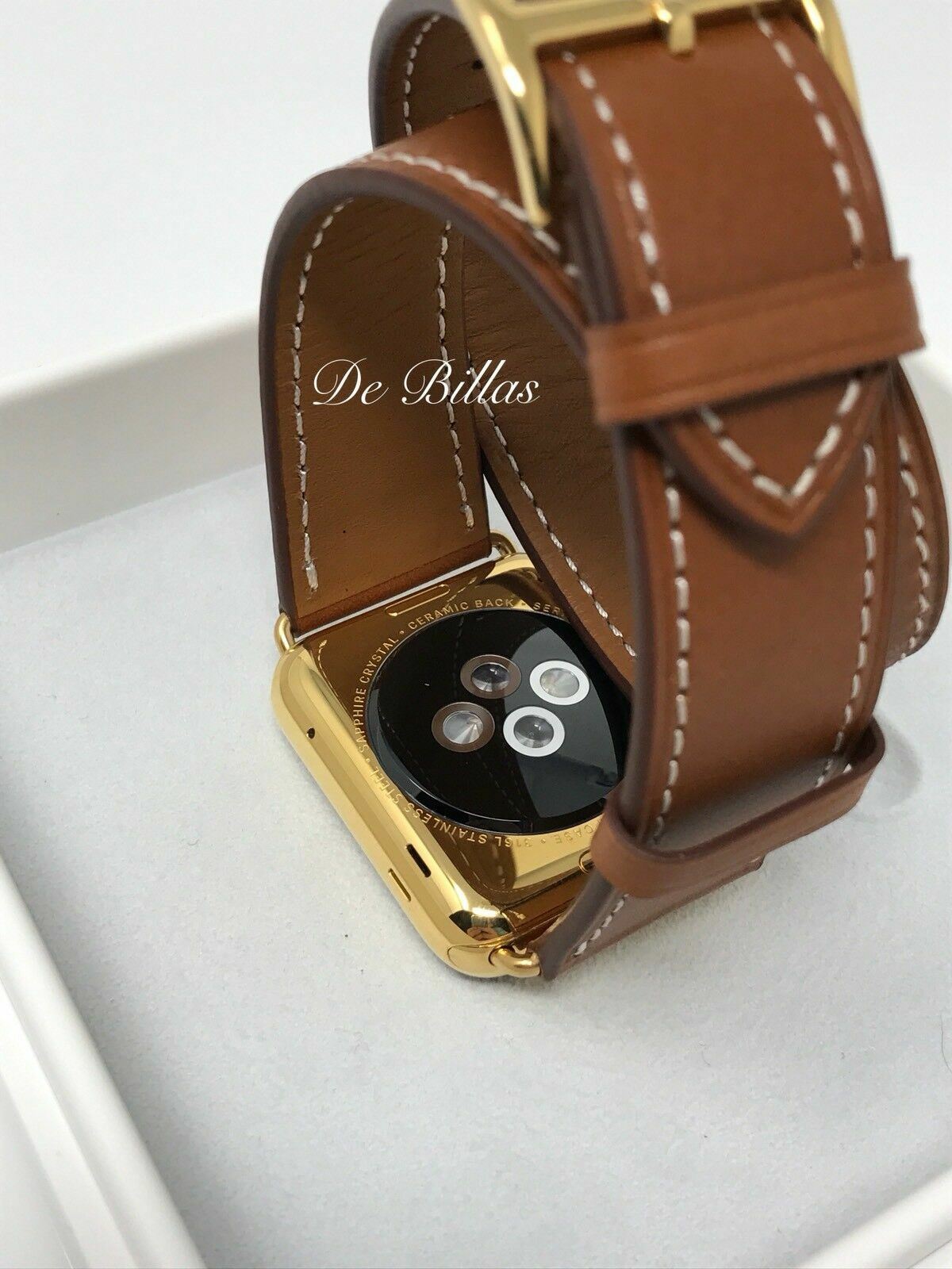 24K Gold 42MM Apple Watch Gen 1 With Double Tour Brown Leather Band