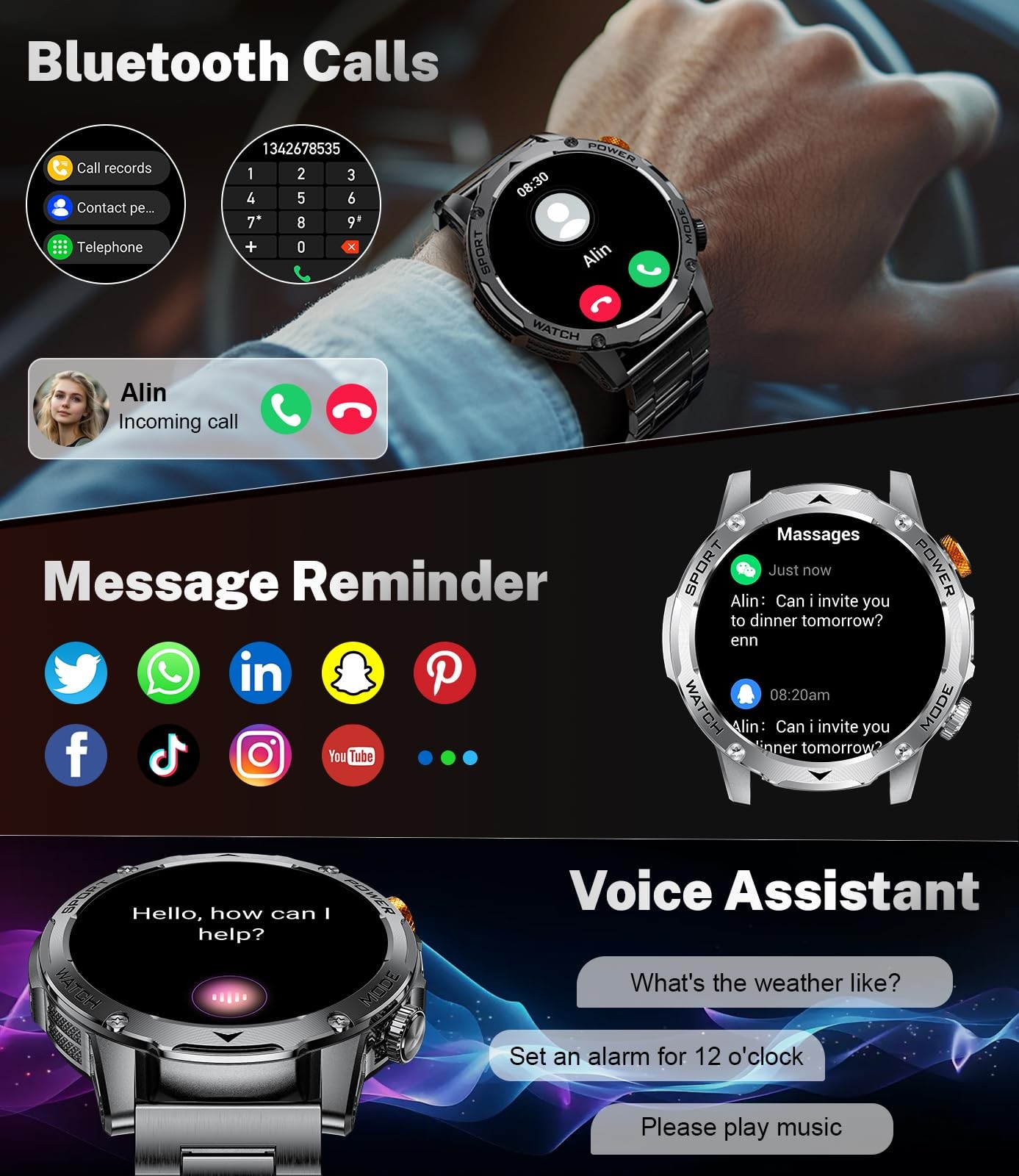 Military Smart Watch for Men with 1000mAh Battery/Flashlight, 1.75” HD Rugge…
