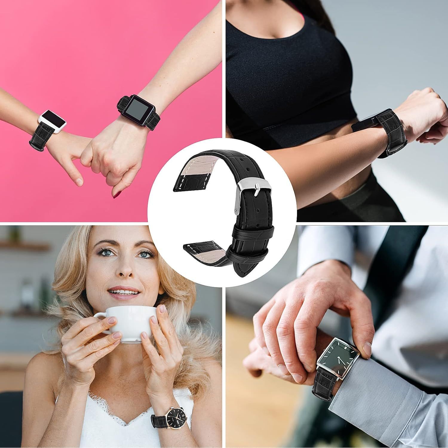 Genuine Leather Watch Band Strap for Men and Women, Compatible with Various Watc
