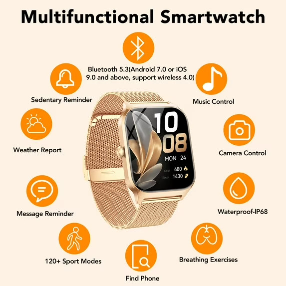 Women’s Smart Watch Fits for Android and IPhone, 1.85 inch Fitness Tracker